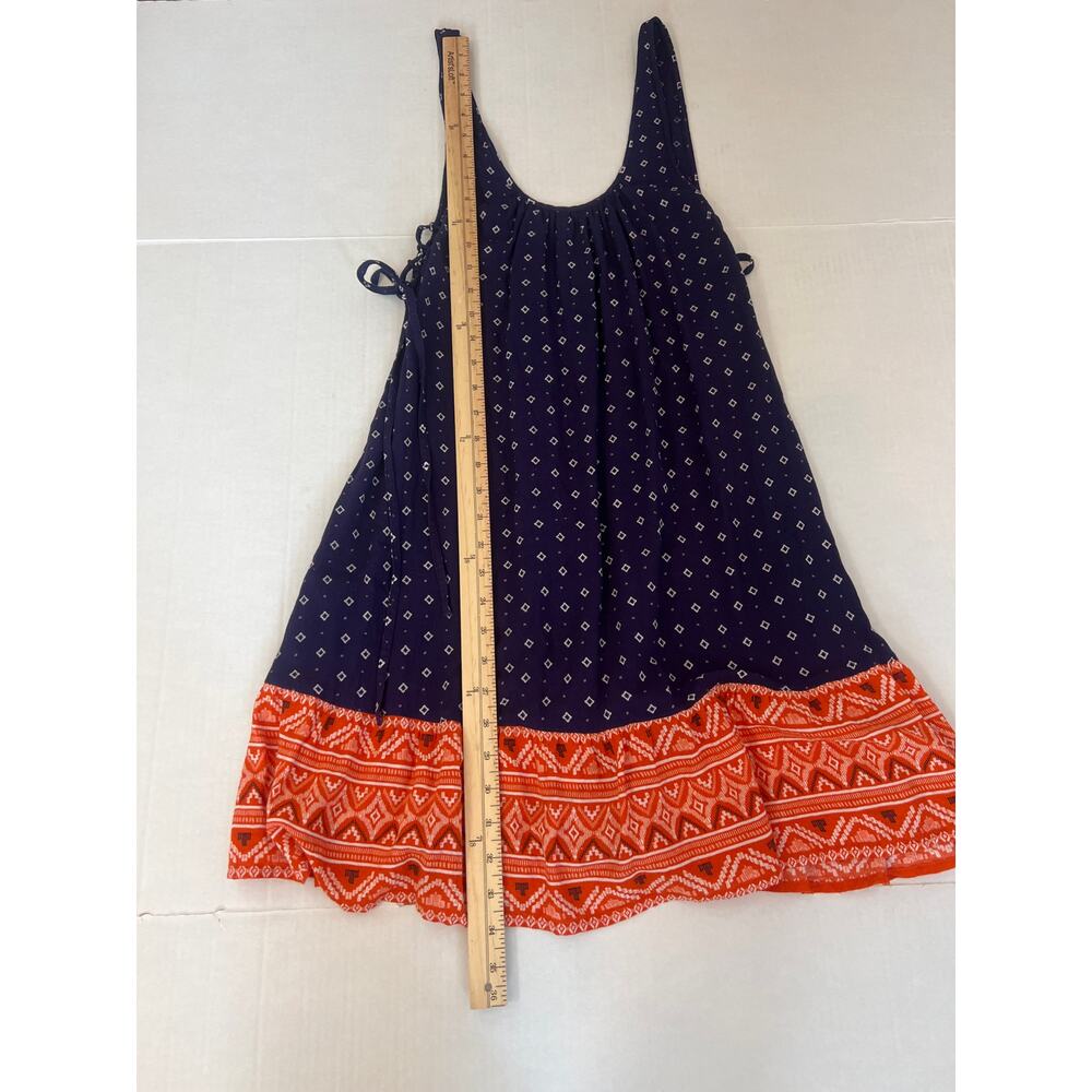 ROXY Shadow Play Tank Sundress flowy navy blue batik-style print coral hem S - Picture 12 of 12